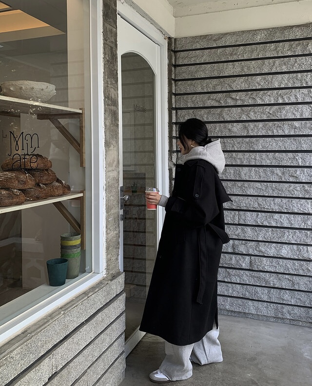 PAIRING東大門㊣實拍女裝新品職業時尚休閑推薦中長款大衣羊毛PAIRING中長款大衣