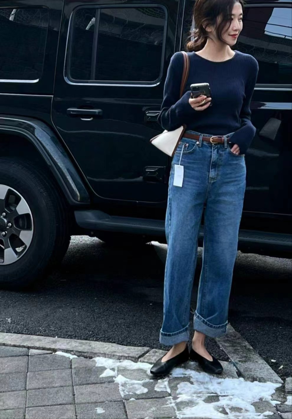 IMHERE東大門㊣代購女士新款時尚人氣推薦休閑牛仔褲不含腰帶IMHERE牛仔褲