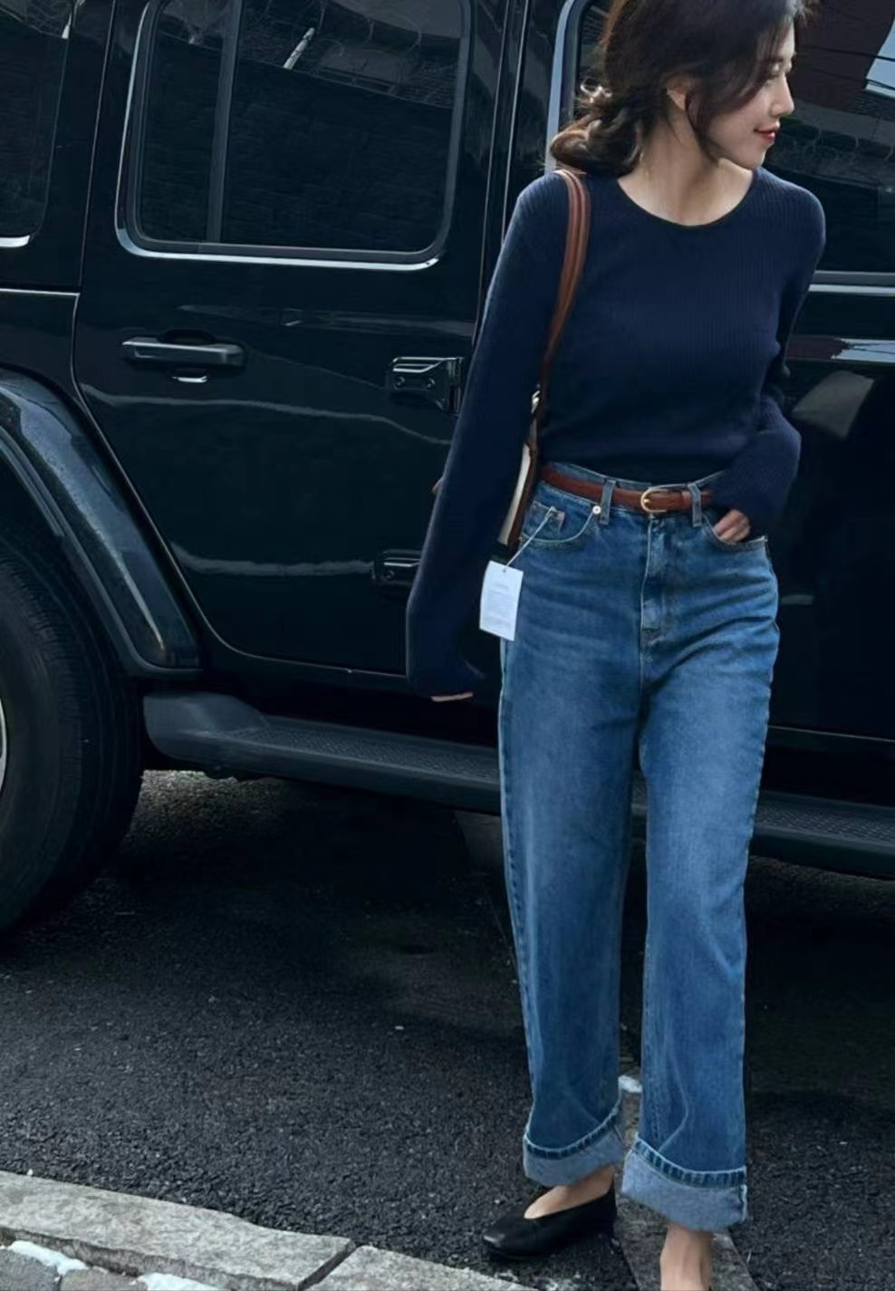 IMHERE東大門㊣代購女士新款時尚人氣推薦休閑牛仔褲不含腰帶IMHERE牛仔褲圖色1