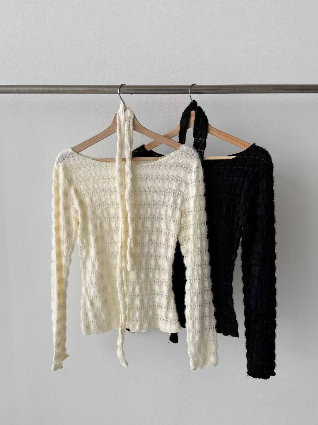 DOTNODI（無品牌標）東大門㊣直郵女士新品時尚長袖T恤含脖帶DOTNODI長袖T恤