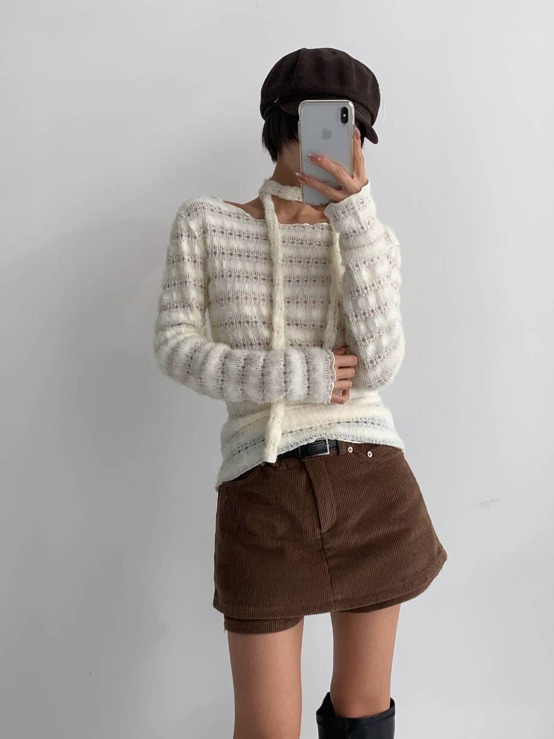 DOTNODI（無品牌標）東大門㊣直郵女士新品時尚長袖T恤含脖帶DOTNODI長袖T恤