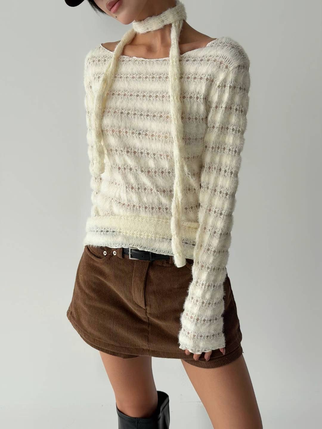 DOTNODI（無品牌標）東大門㊣直郵女士新品時尚長袖T恤含脖帶DOTNODI長袖T恤