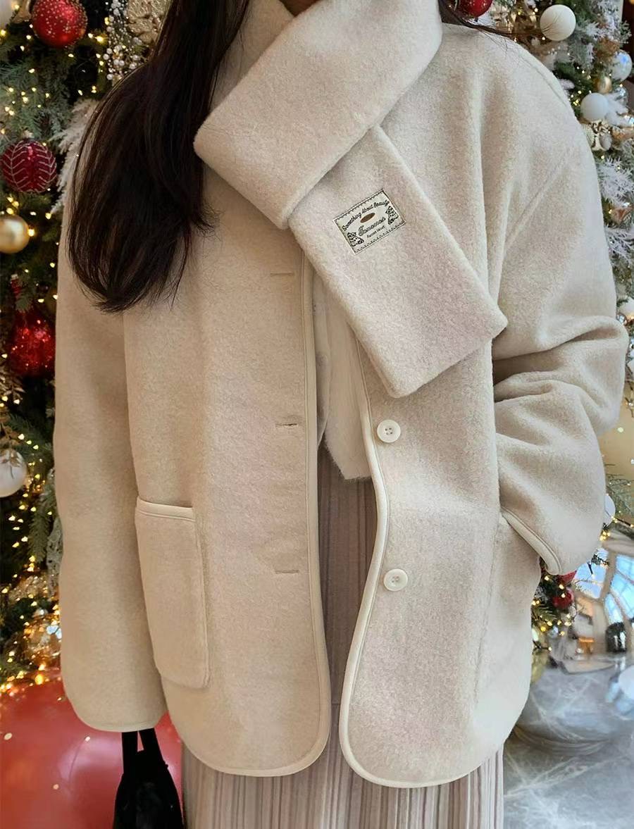 SALT.B東大門㊣代購女士新品25秋冬職業真品短款大衣含圍巾SALT.B短款大衣