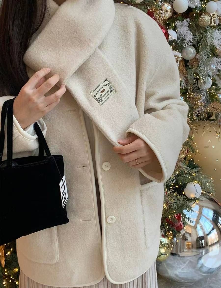 SALT.B東大門㊣代購女士新品25秋冬職業真品短款大衣含圍巾SALT.B短款大衣