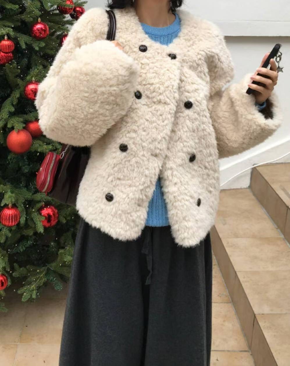 SALT.B東大門㊣直郵女裝新品推薦休閑25秋冬短款大衣羊毛紐扣SALT.B短款大衣圖色1