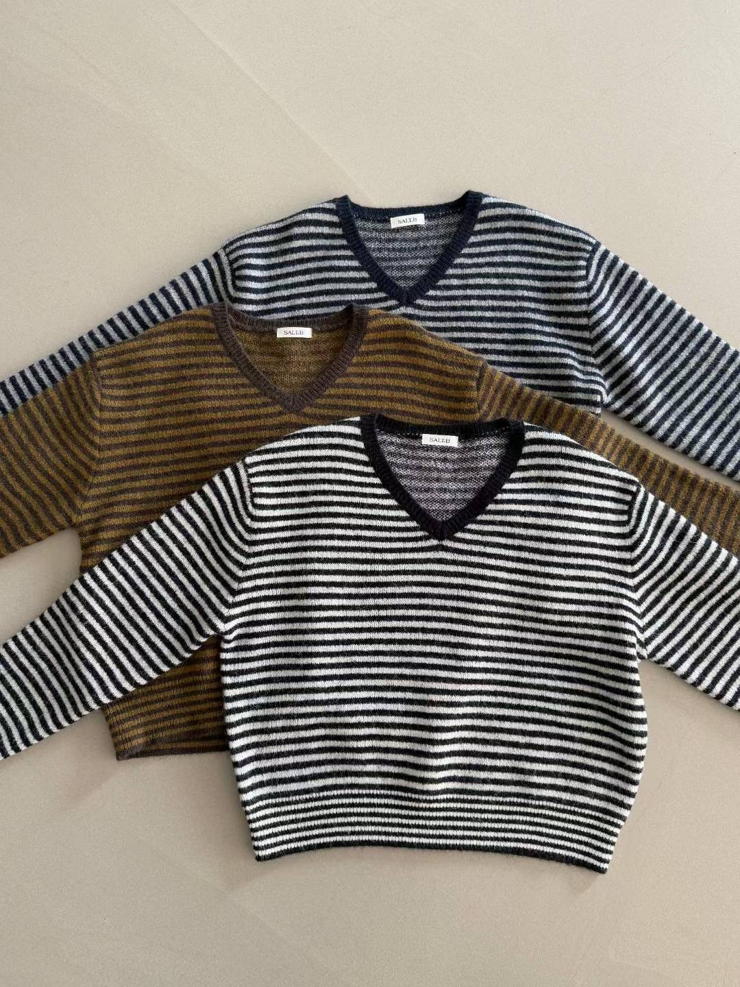 SALT.B東大門㊣直郵女裝新品真品人氣時尚熱賣休閑針織衫條紋SALT.B針織衫圖色2上二色
