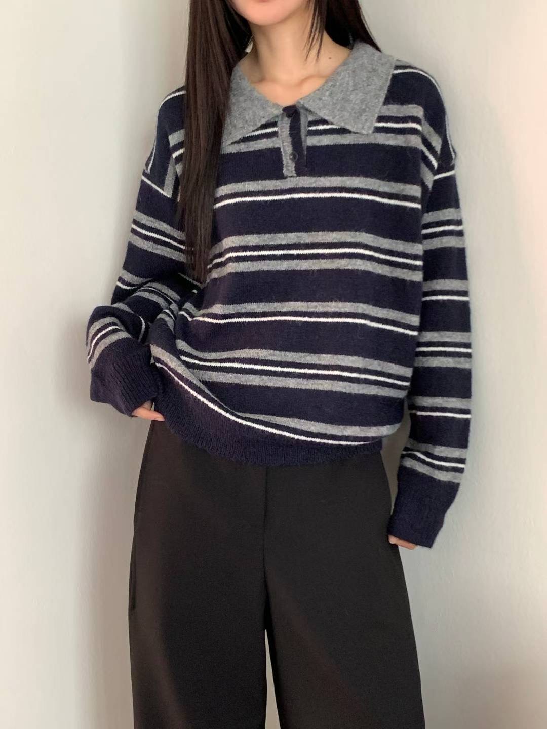 SALT.B韓國直郵㊣女士新款推薦真品人氣熱賣休閑針織衫條紋SALT.B針織衫圖色1