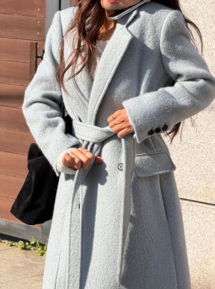 STAY HERE東大門㊣直郵女裝新款25秋冬真品中長款大衣含腰帶STAY HERE中長款大衣