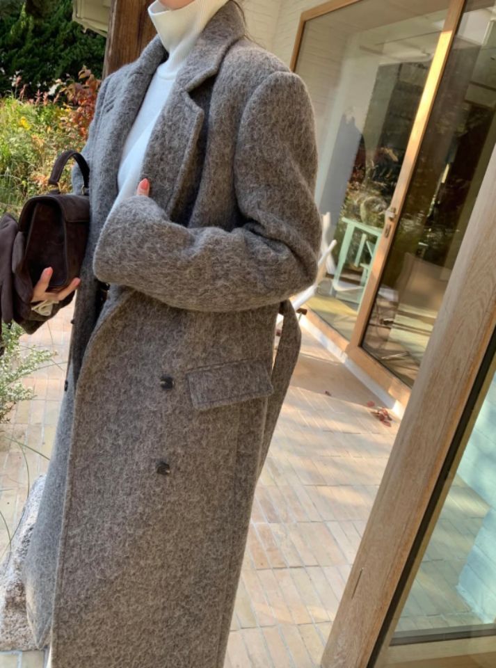 STAY HERE東大門㊣直郵女裝新款25秋冬真品中長款大衣含腰帶STAY HERE中長款大衣