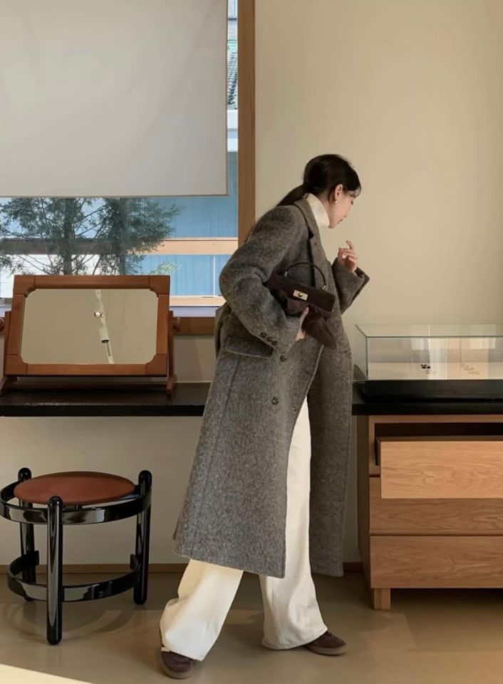 STAY HERE東大門㊣直郵女裝新款25秋冬真品中長款大衣含腰帶STAY HERE中長款大衣