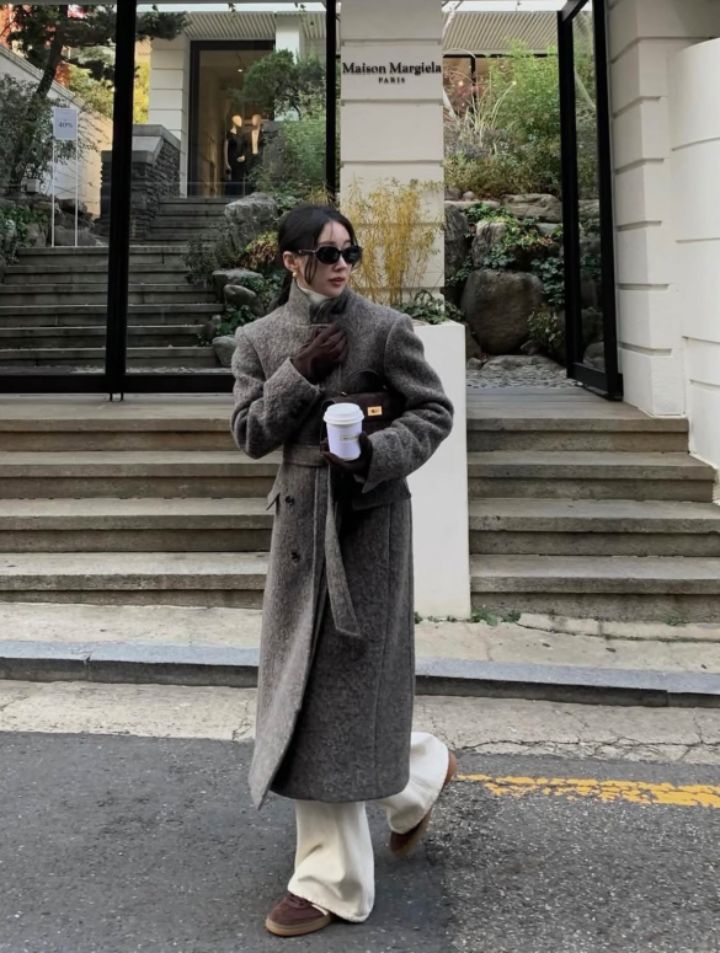 STAY HERE東大門㊣直郵女裝新款25秋冬真品中長款大衣含腰帶STAY HERE中長款大衣