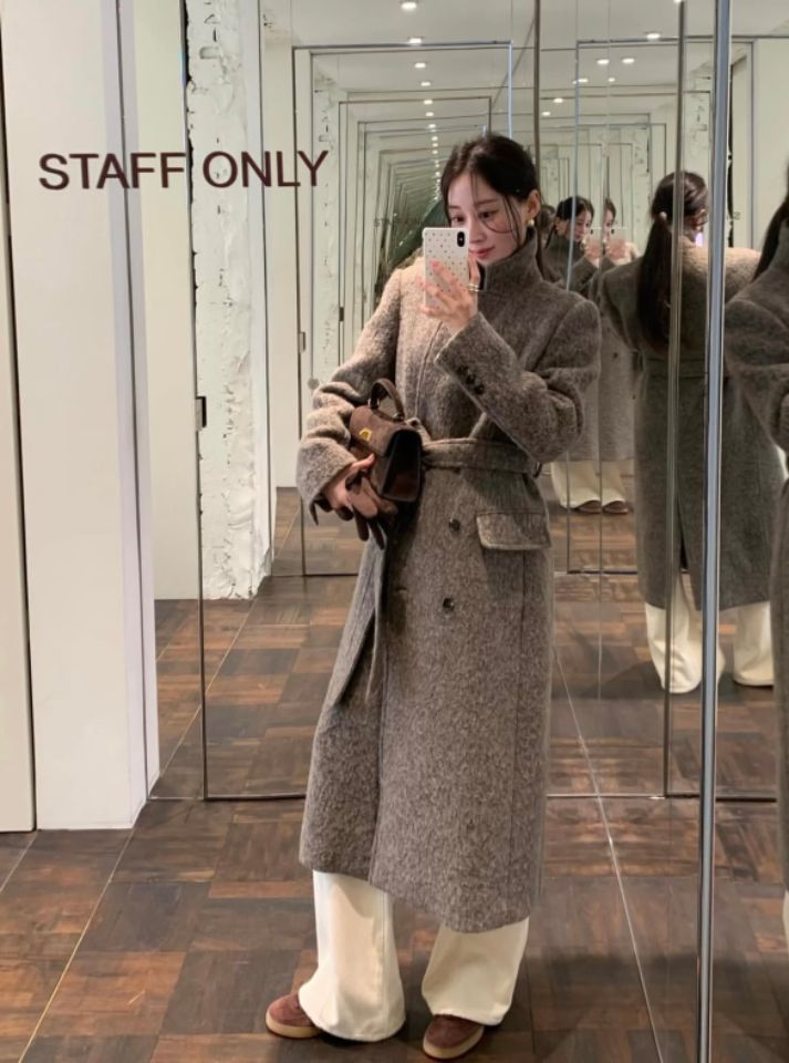 STAY HERE東大門㊣直郵女裝新款25秋冬真品中長款大衣含腰帶STAY HERE中長款大衣圖色2