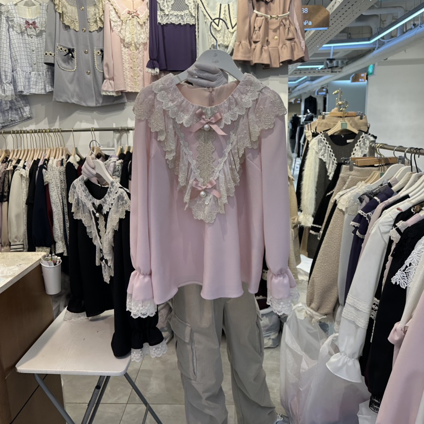 PAPA東大門㊣代購女裝新款推薦人氣熱賣真品休閑襯衫蕾絲衫PaPa/HALMADE襯衫/蕾絲衫圖色2