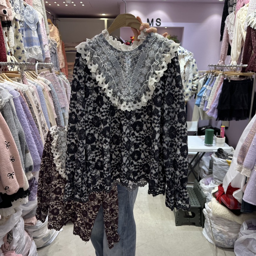 MS東大門㊣實拍女士新款熱賣人氣25秋冬真品時尚襯衫蕾絲衫MS襯衫/蕾絲衫圖色1