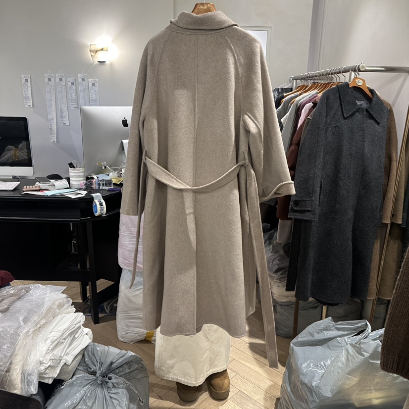 BRUSH-P韓國直郵㊣女士新品職業時尚中長款大衣含腰帶羊駝BRUSH-P中長款大衣