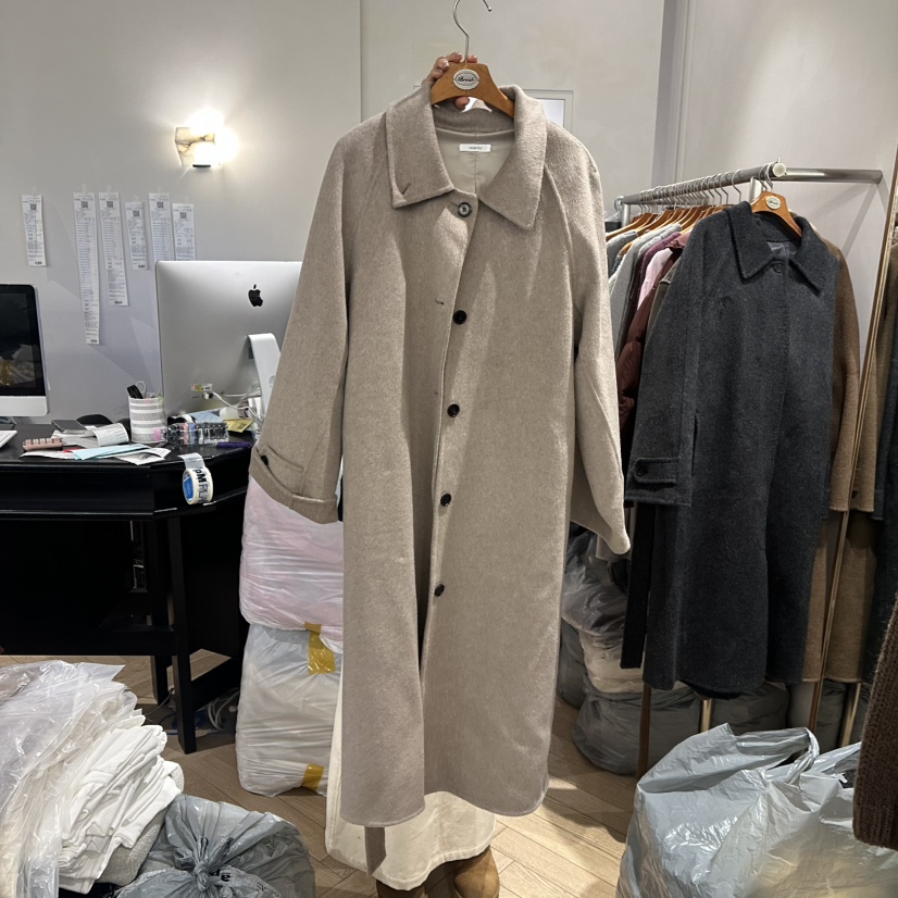 BRUSH-P韓國直郵㊣女士新品職業時尚中長款大衣含腰帶羊駝BRUSH-P中長款大衣圖色1