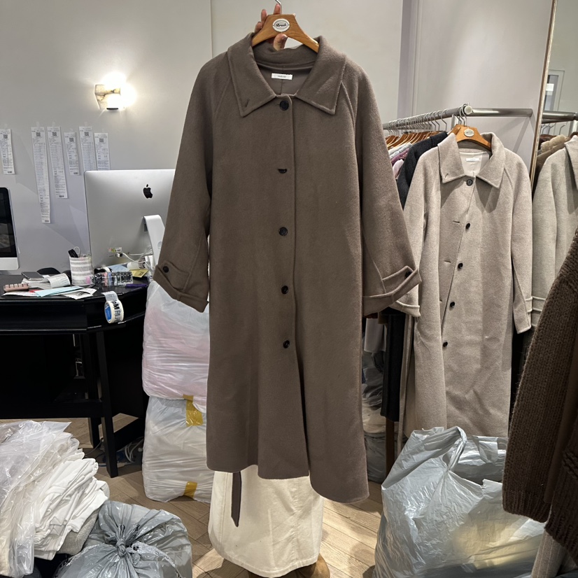 BRUSH-P韓國直郵㊣女士新品職業時尚中長款大衣含腰帶羊駝BRUSH-P中長款大衣圖色2