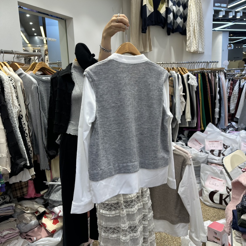 HAPPYBERRY東大門㊣直郵女士新款真品推薦襯衫蕾絲衫假兩件HAPPYBERRY襯衫/蕾絲衫