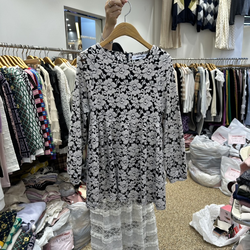 HAPPYBERRY韓國直郵㊣女士新款推薦人氣職業時尚連衣裙蕾絲花HAPPYBERRY連衣裙圖色1