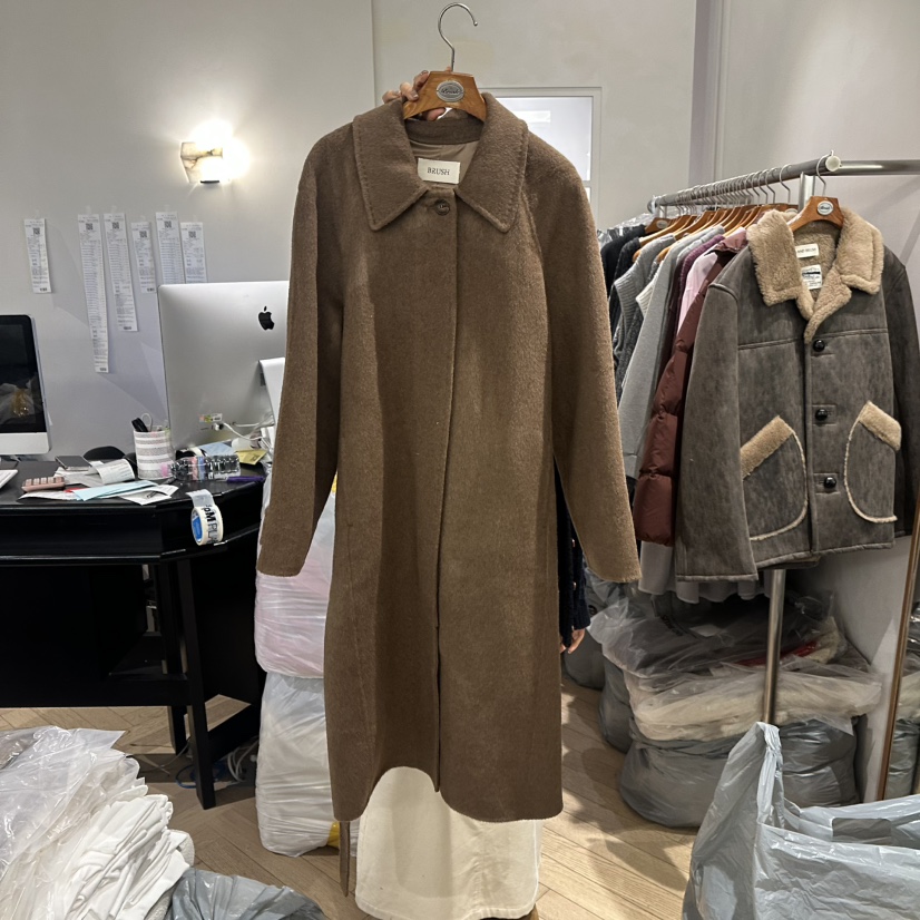 BRUSH-P韓國直郵㊣女裝新品熱賣職業人氣中長款大衣含腰帶BRUSH-P中長款大衣圖色1