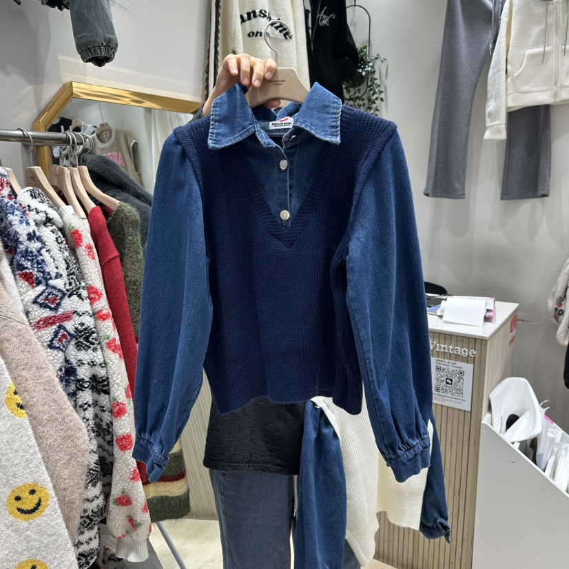 UNDERSTAR_VINTAGE東大門㊣實拍女士新款推薦襯衫蕾絲衫假兩件UNDERSTAR_VINTAGE襯衫/蕾絲衫圖色3