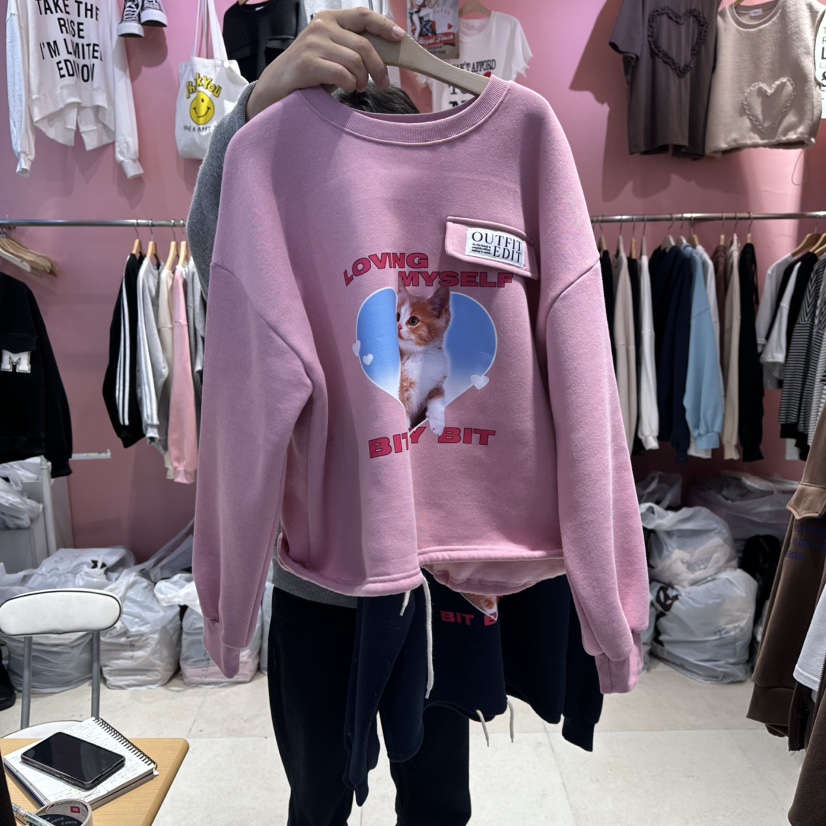 K STORY東大門㊣實拍女士新款休閑職業人氣真品衛衣口袋加絨K STORY衛衣圖色1