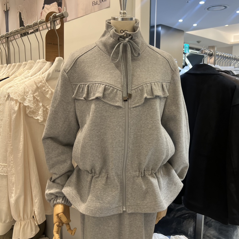 OGI東大門㊣直郵女裝新款25秋冬熱賣時尚真品夾克荷葉邊拉鏈FLat OGI夾克圖色1