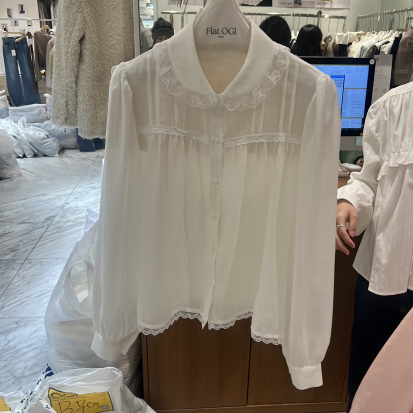 OGI東大門㊣代購女士新款25秋冬人氣推薦真品休閑襯衫蕾絲衫FLat OGI襯衫/蕾絲衫圖色1