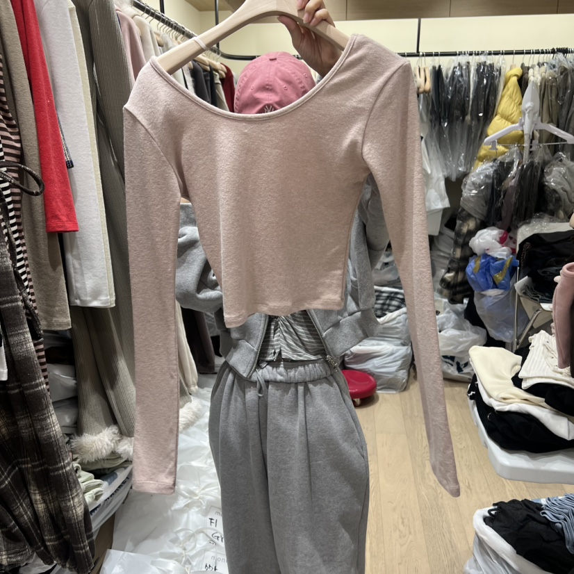 MEMOIRE韓國代購㊣女士新款時尚人氣25秋冬熱賣休閑長袖T恤V領MEMOIRE長袖T恤