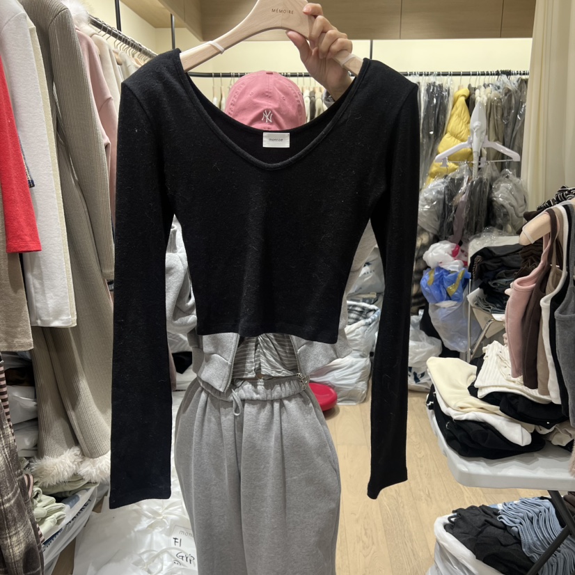 MEMOIRE韓國代購㊣女士新款時尚人氣25秋冬熱賣休閑長袖T恤V領MEMOIRE長袖T恤圖色4