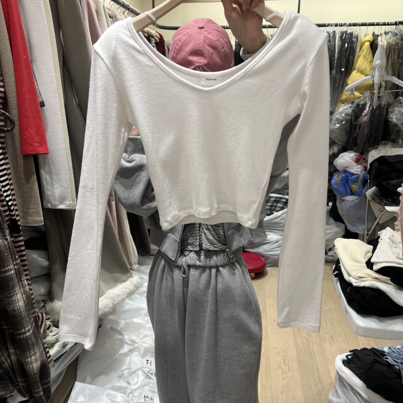 MEMOIRE韓國代購㊣女士新款時尚人氣25秋冬熱賣休閑長袖T恤V領MEMOIRE長袖T恤圖色5