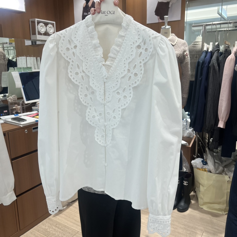 OGI東大門㊣實拍女裝新品時尚25秋冬熱賣休閑推薦襯衫蕾絲衫FLat OGI襯衫/蕾絲衫圖色1