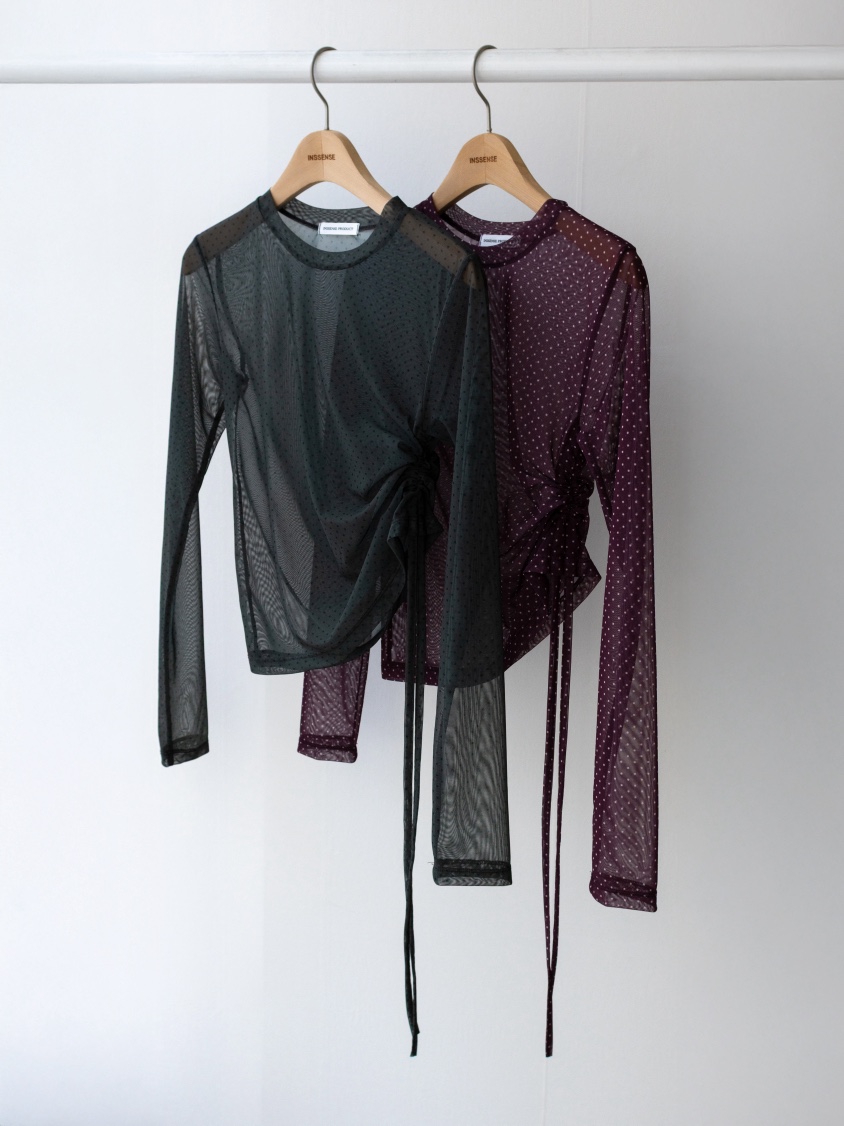 INSSENSE-A東大門㊣直郵女裝新款熱賣真品長袖T恤系帶透明INSSENSE-A長袖T恤