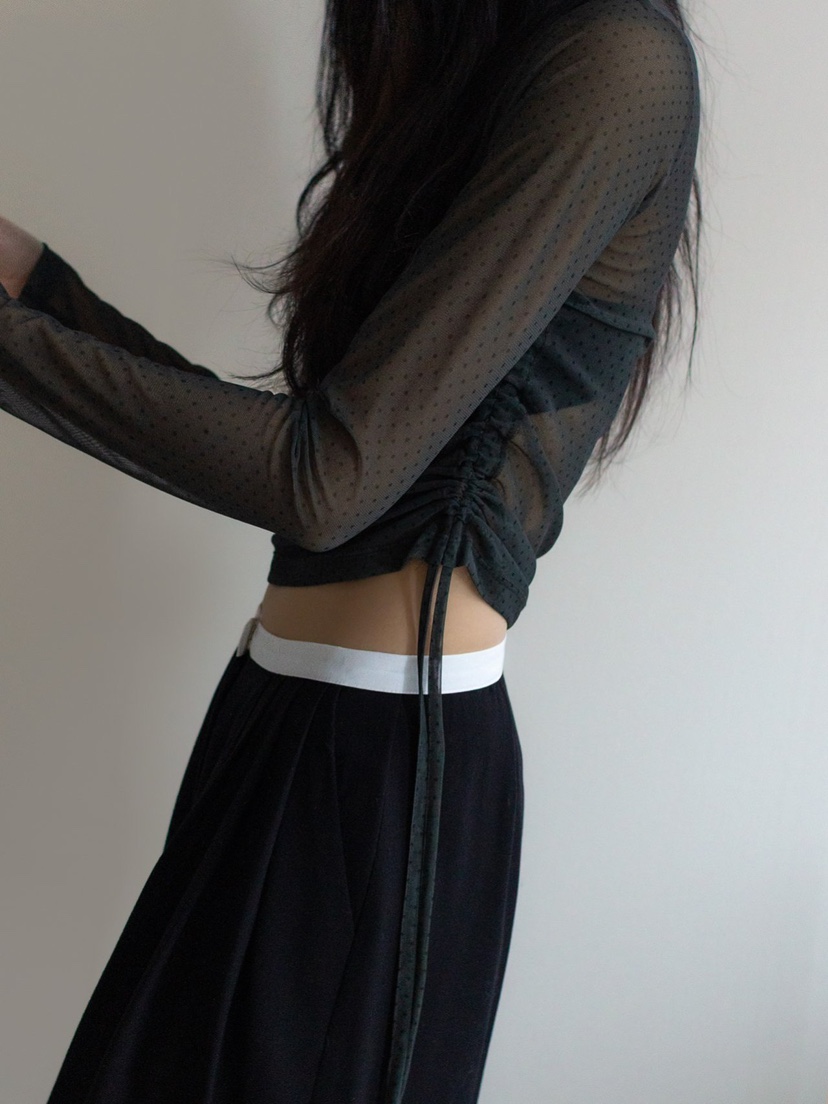 INSSENSE-A東大門㊣直郵女裝新款熱賣真品長袖T恤系帶透明INSSENSE-A長袖T恤