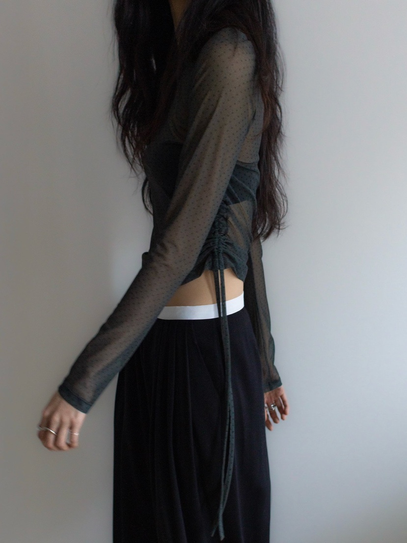 INSSENSE-A東大門㊣直郵女裝新款熱賣真品長袖T恤系帶透明INSSENSE-A長袖T恤