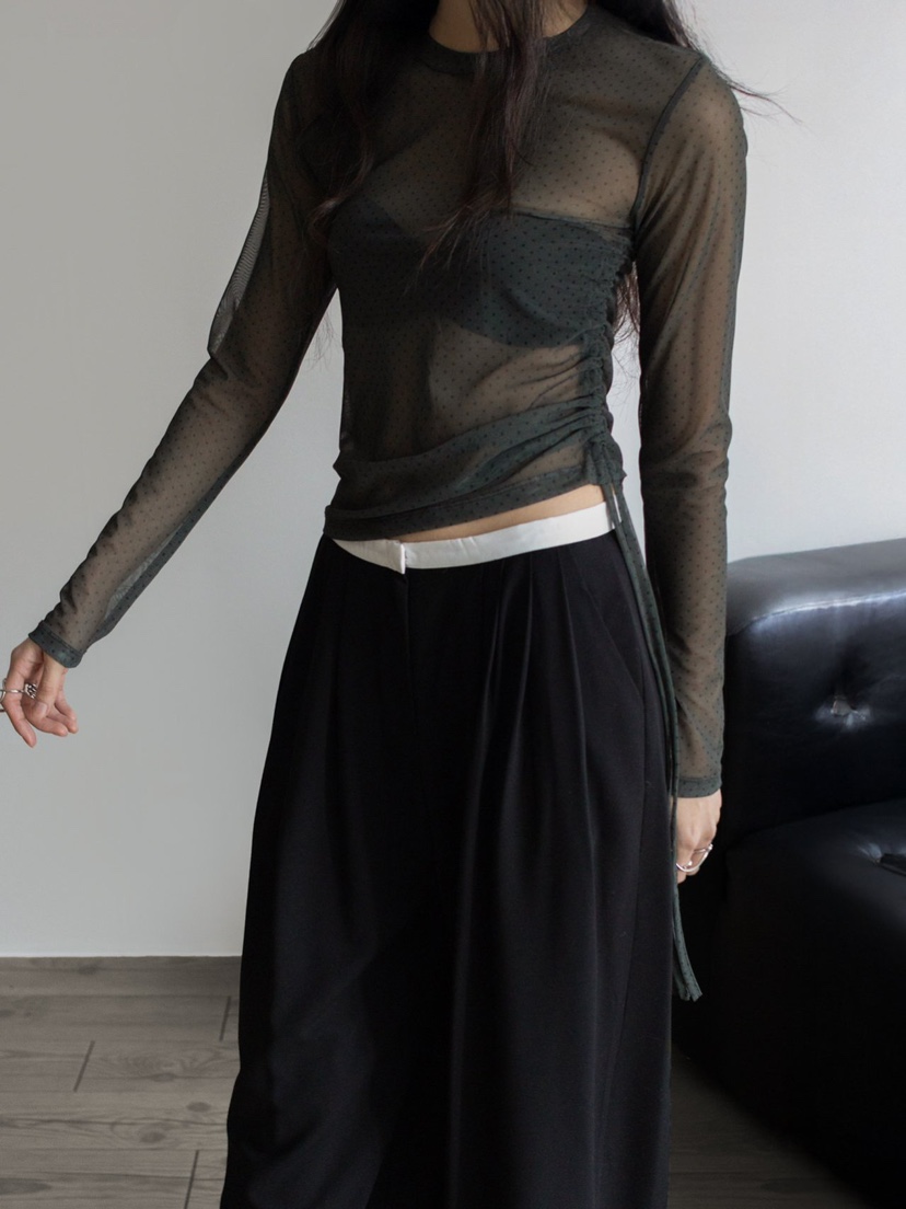 INSSENSE-A東大門㊣直郵女裝新款熱賣真品長袖T恤系帶透明INSSENSE-A長袖T恤