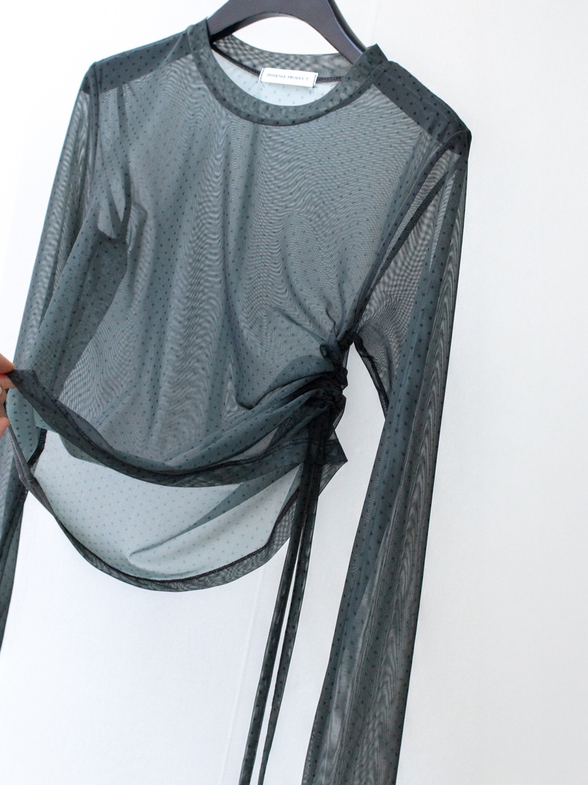 INSSENSE-A東大門㊣直郵女裝新款熱賣真品長袖T恤系帶透明INSSENSE-A長袖T恤圖色2