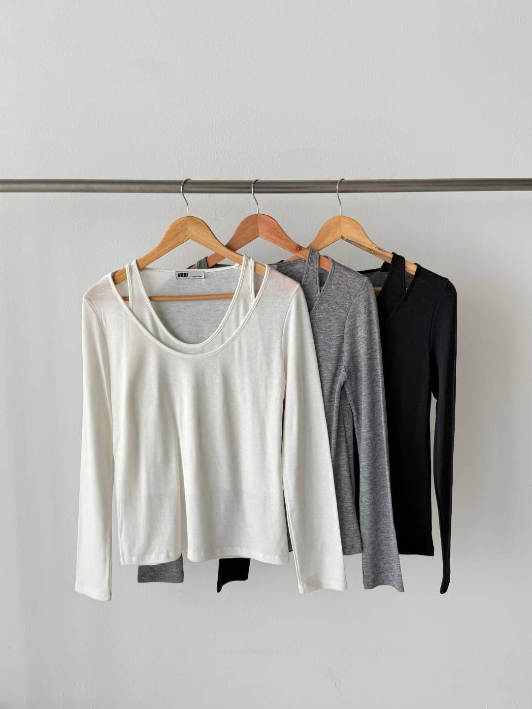 DOTNODI（無品牌標）東大門㊣實拍女士新品時尚長袖T恤假兩件DOTNODI長袖T恤