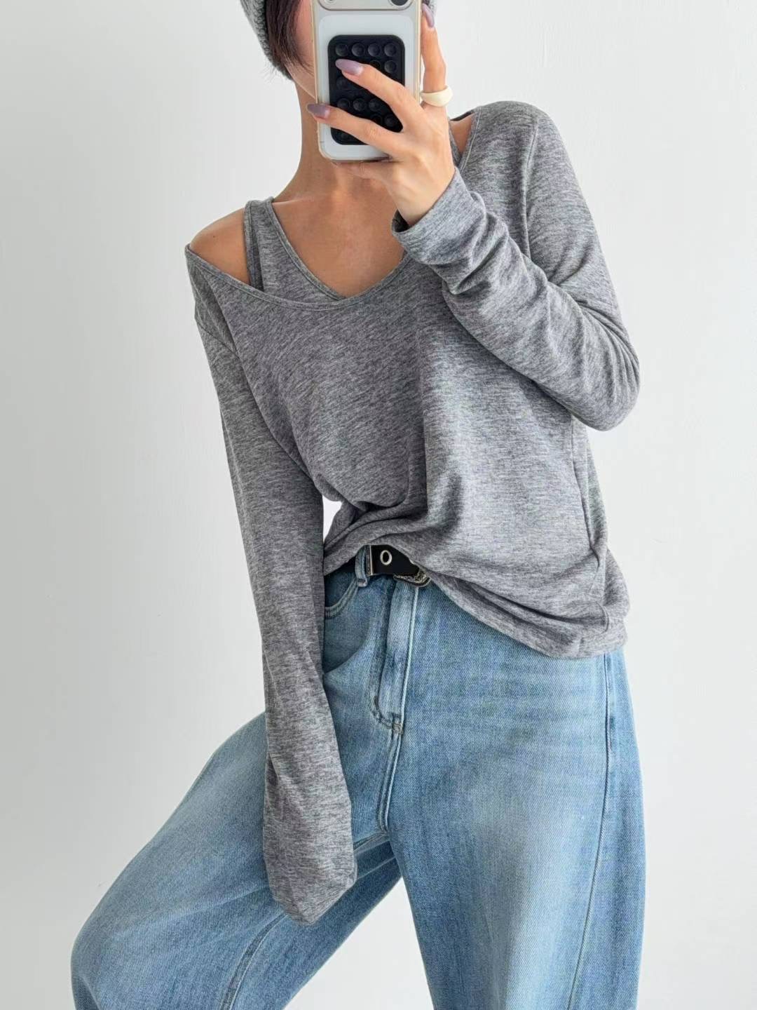 DOTNODI（無品牌標）東大門㊣實拍女士新品時尚長袖T恤假兩件DOTNODI長袖T恤