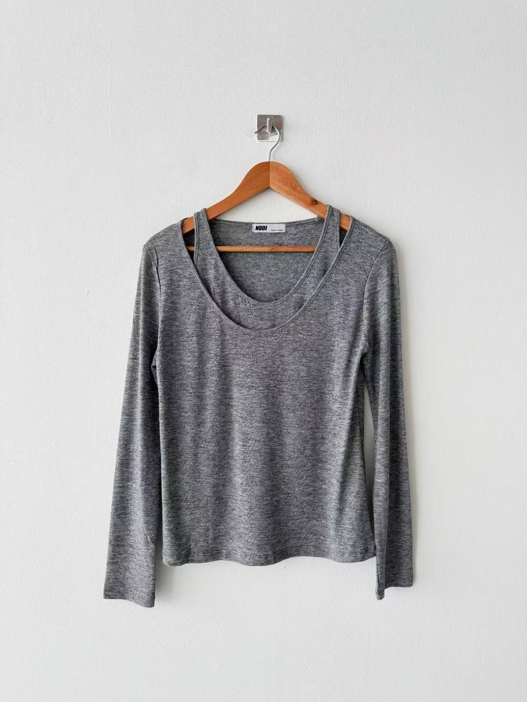 DOTNODI（無品牌標）東大門㊣實拍女士新品時尚長袖T恤假兩件DOTNODI長袖T恤圖色2