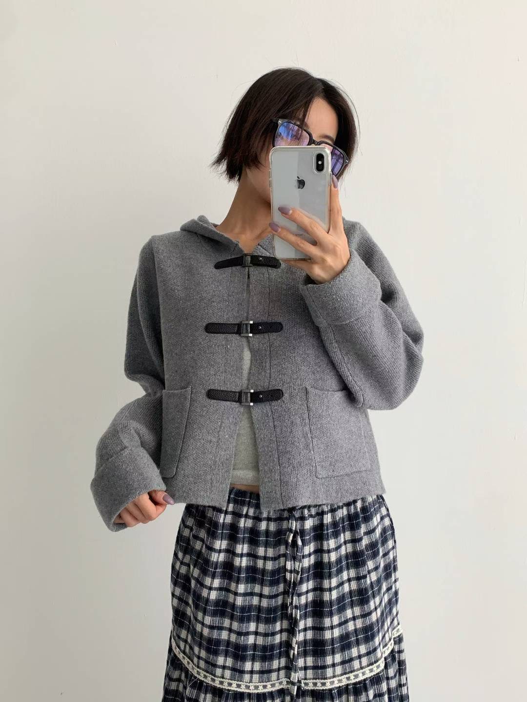 DOTNODI（無品牌標）東大門㊣代購女士新款休閑時尚針織衫兜帽DOTNODI針織衫