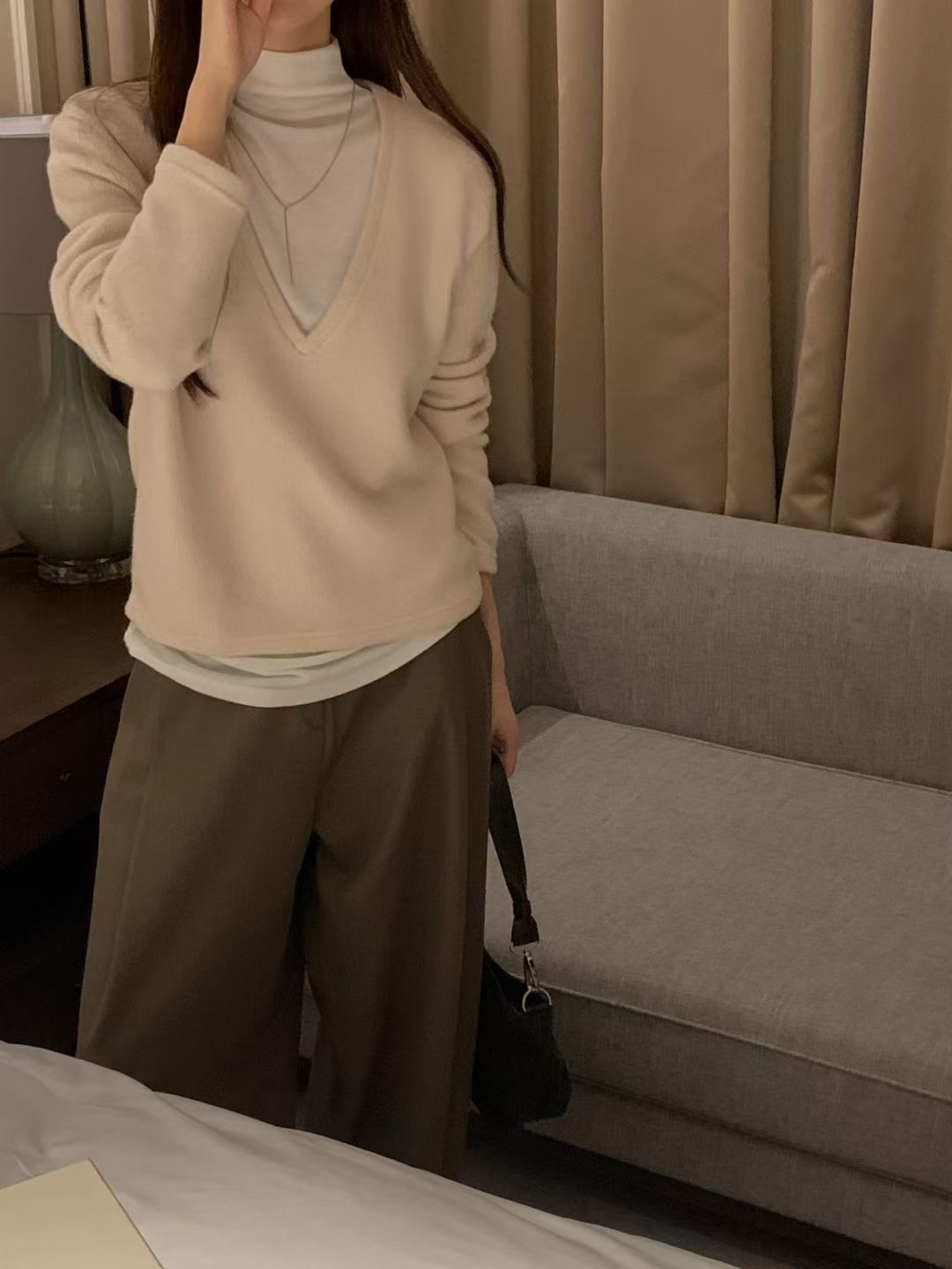 OSRO東大門㊣實拍女士新款25秋冬休閑推薦真品針織衫假兩件OSRO針織衫圖色1