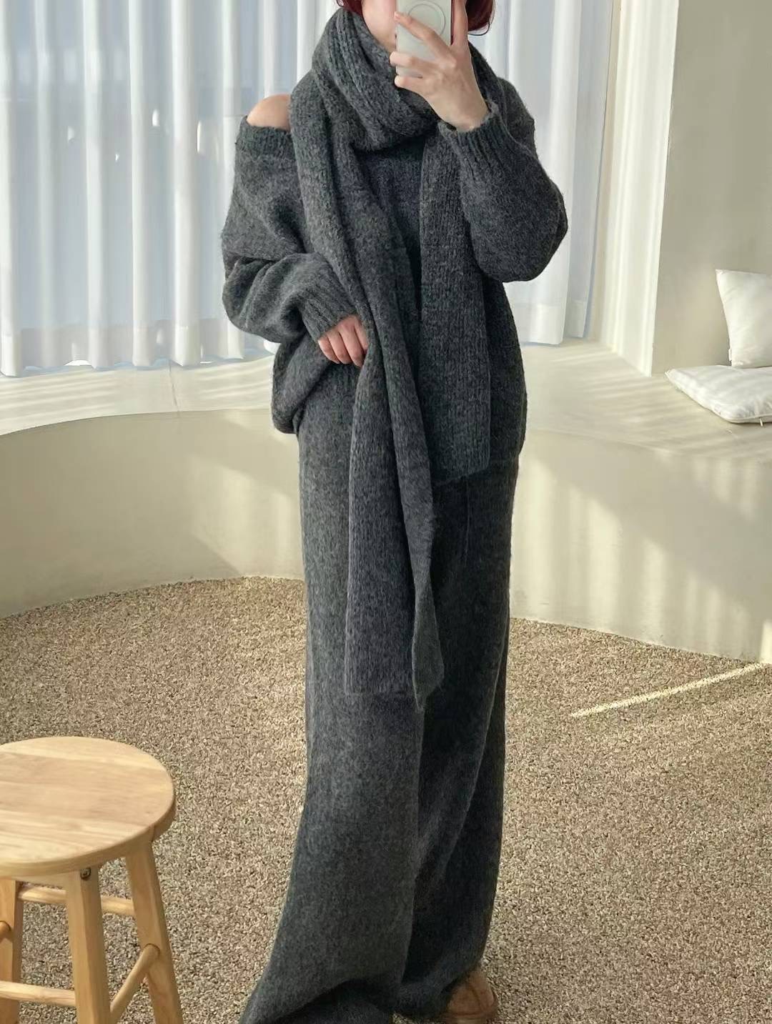 KITSCH東大門㊣代購女裝新款時尚真品熱賣25秋冬套裝三件套圍巾KITSCH套裝圖色1