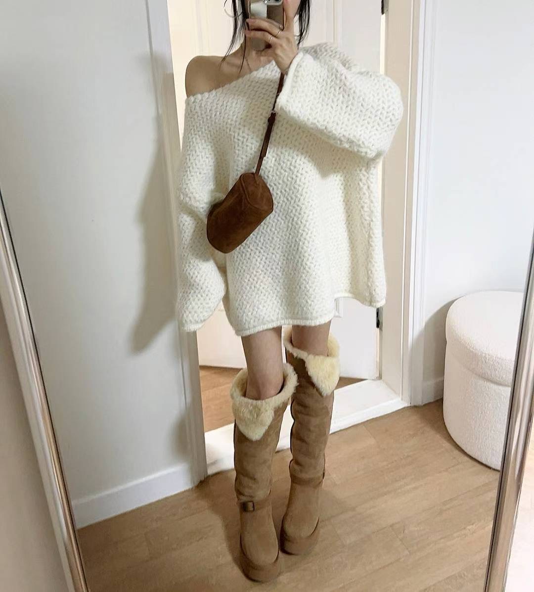 KITSCH韓國直郵㊣女裝新款25秋冬推薦時尚職業人氣針織衫船領KITSCH針織衫圖色1