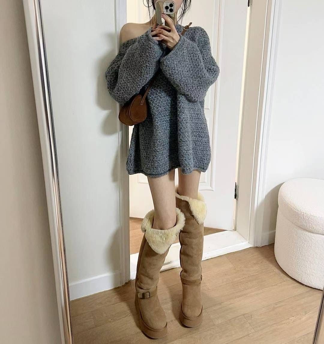 KITSCH韓國直郵㊣女裝新款25秋冬推薦時尚職業人氣針織衫船領KITSCH針織衫圖色2