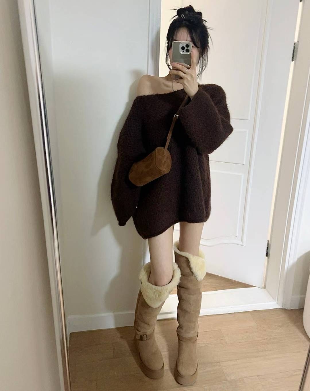 KITSCH韓國直郵㊣女裝新款25秋冬推薦時尚職業人氣針織衫船領KITSCH針織衫圖色3