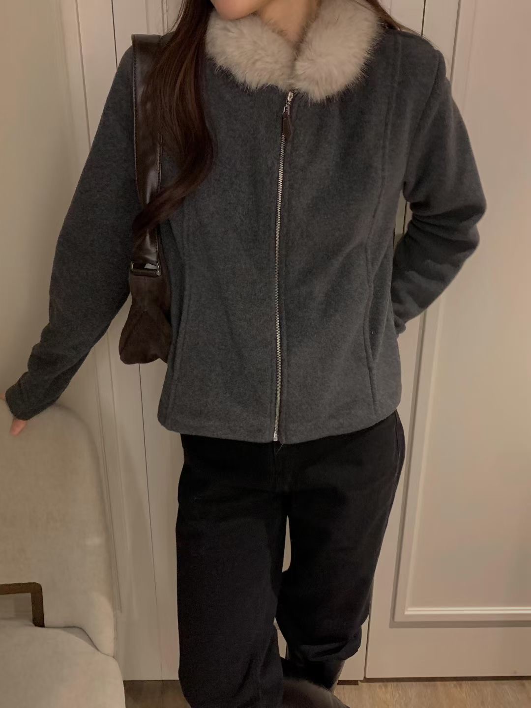 OSRO韓國直郵㊣女士新品休閑推薦熱賣25秋冬職業夾克抓絨拉鏈OSRO夾克