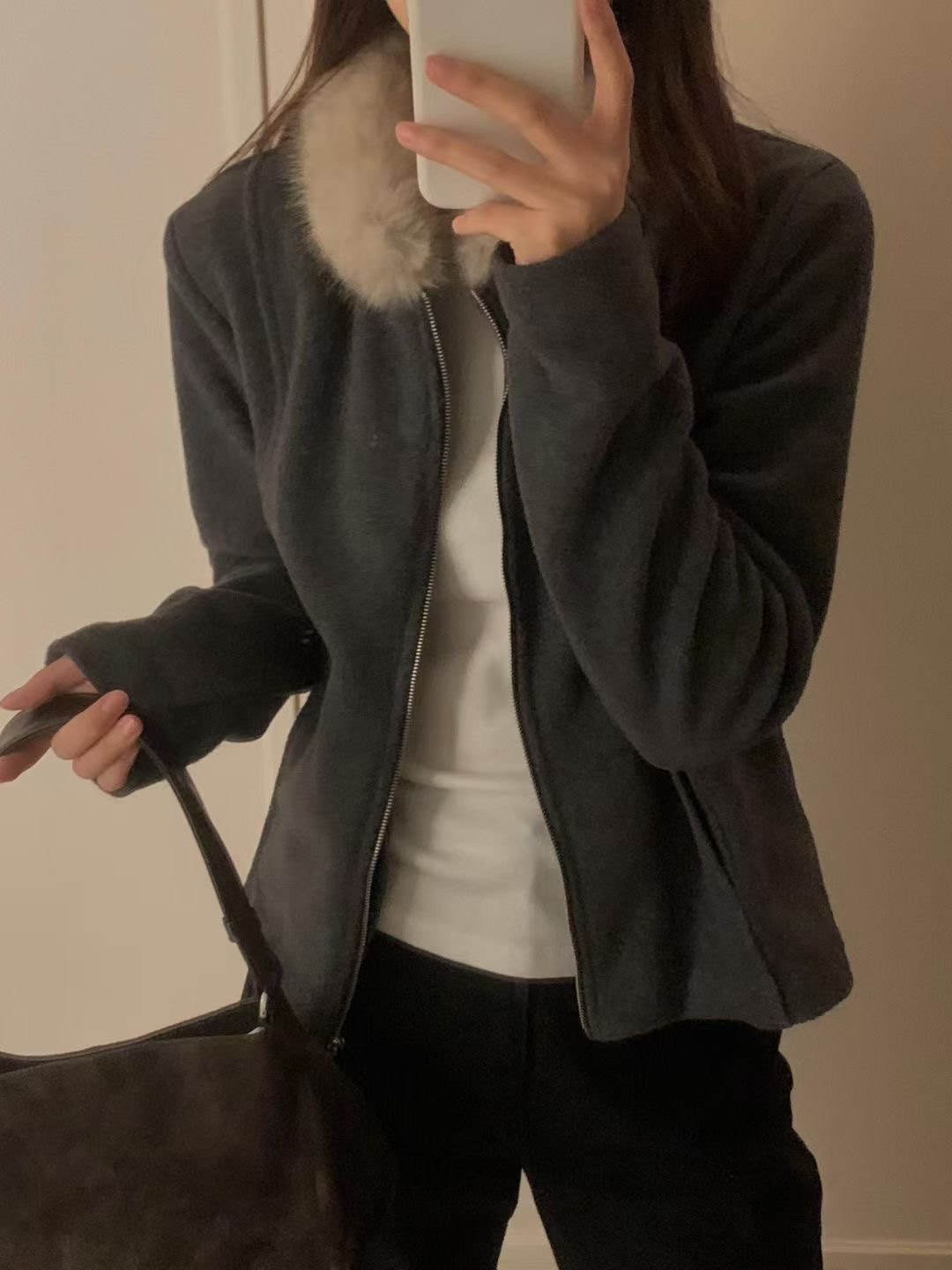 OSRO韓國直郵㊣女士新品休閑推薦熱賣25秋冬職業夾克抓絨拉鏈OSRO夾克圖色1