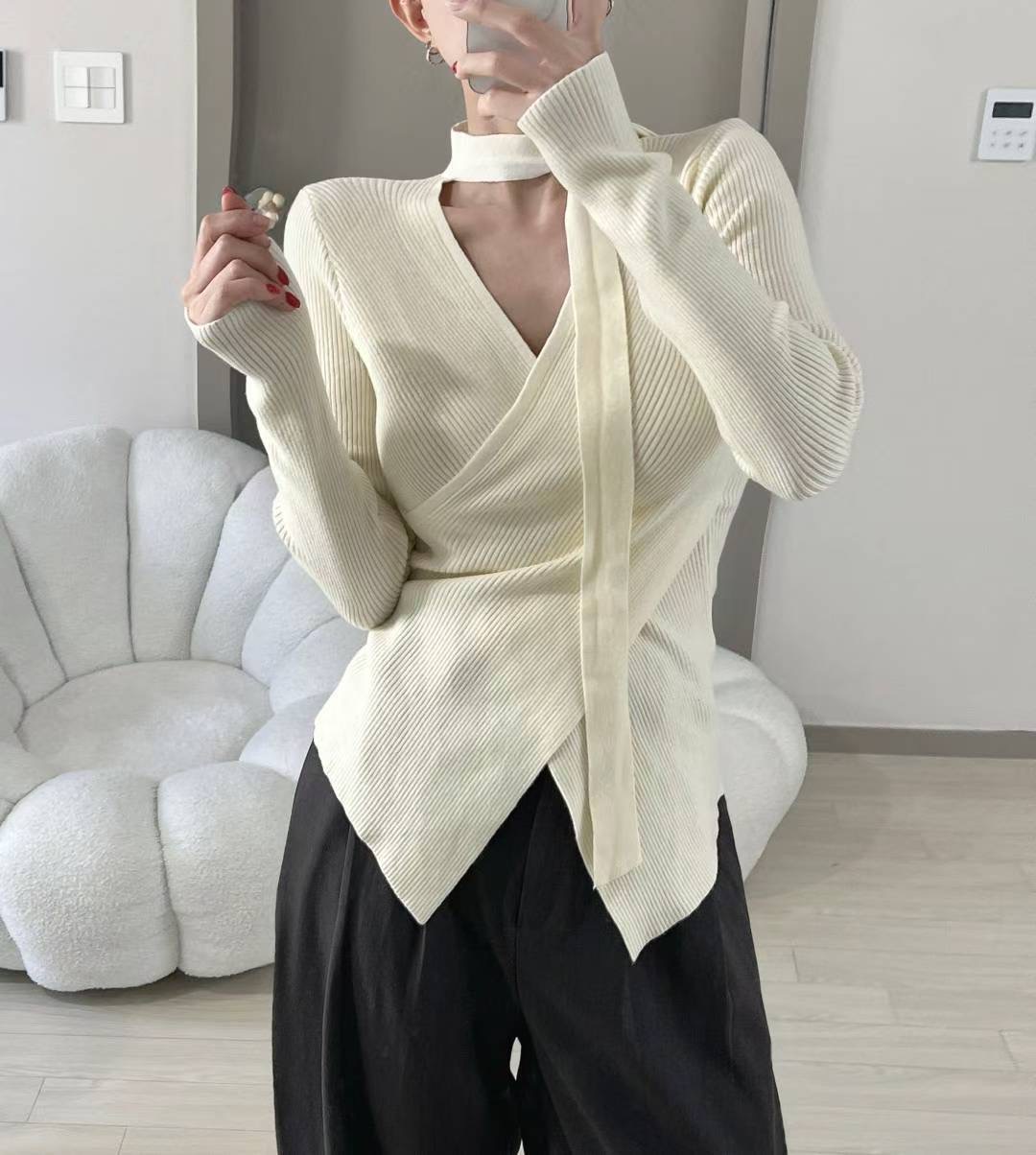 KITSCH韓國直郵㊣女裝新款推薦人氣職業休閑時尚針織衫含脖帶KITSCH針織衫圖色2