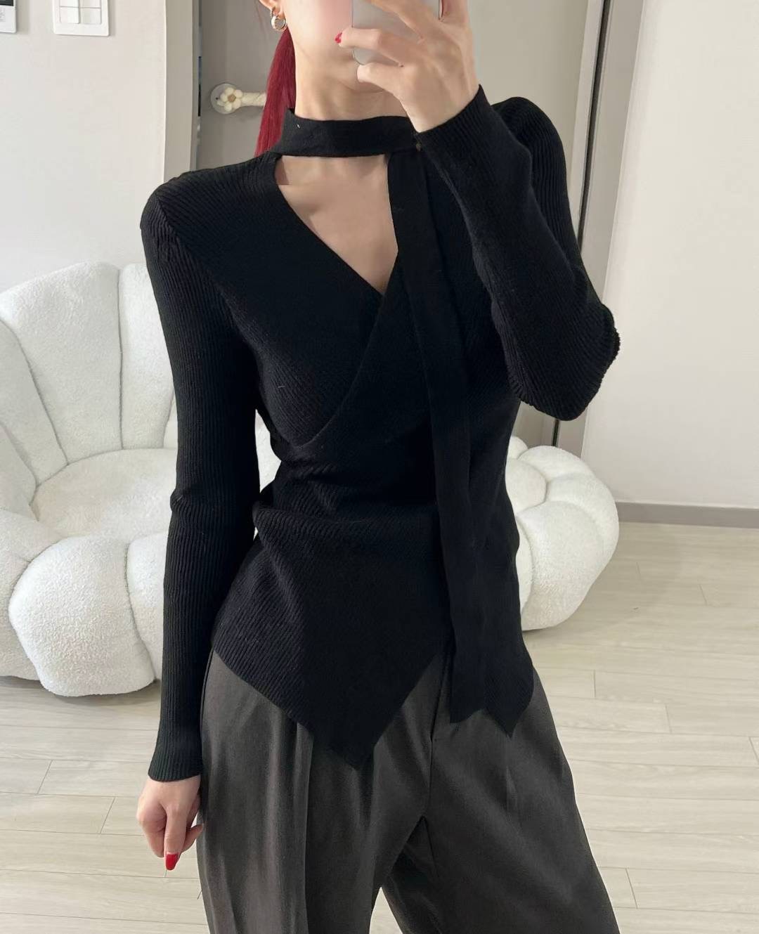 KITSCH韓國直郵㊣女裝新款推薦人氣職業休閑時尚針織衫含脖帶KITSCH針織衫圖色4